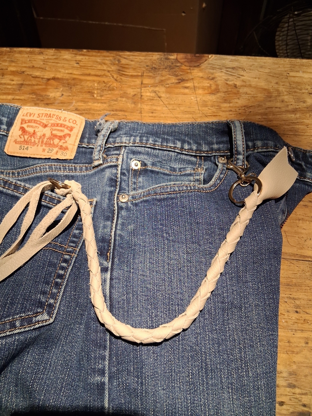 Braided Leather Keychain Strap - Cream